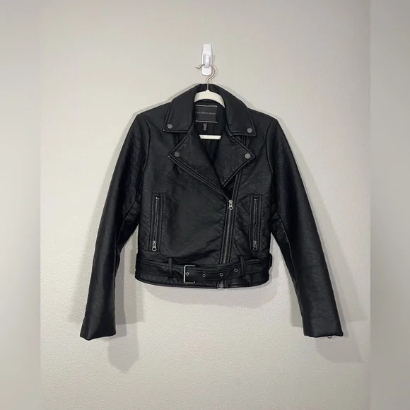 Victoria’s Secret Leather Jacket Coat Belt Black Silver Hardware Zip Women Small - Picture 2 of 5
